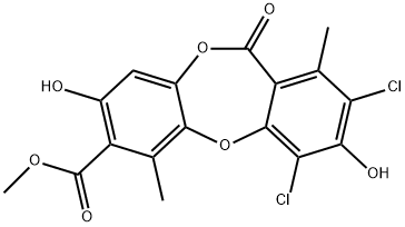 11H-Dibenzo[b,e][1,4]dioxepin-7-carboxylic acid, 2,4-dichloro-3,8-dihydroxy-1,6-dimethyl-11-oxo-, methyl ester Structure