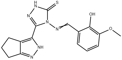 3H-1,2,4-Triazole-3-thione, 2,4-dihydro-4-[[(2-hydroxy-3-methoxyphenyl)methylene]amino]-5-(2,4,5,6-tetrahydro-3-cyclopentapyrazolyl)- Structure