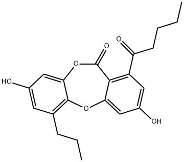 11H-Dibenzo[b,e][1,4]dioxepin-11-one, 3,8-dihydroxy-1-(1-oxopentyl)-6-propyl- Structure