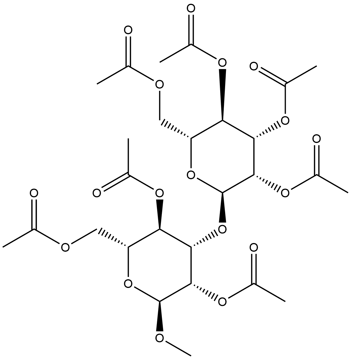 α-D-Mannopyranoside, methyl 3-O-(2,3,4,6-tetra-O-acetyl-α-D-mannopyranosyl)-, 2,4,6-triacetate Structure