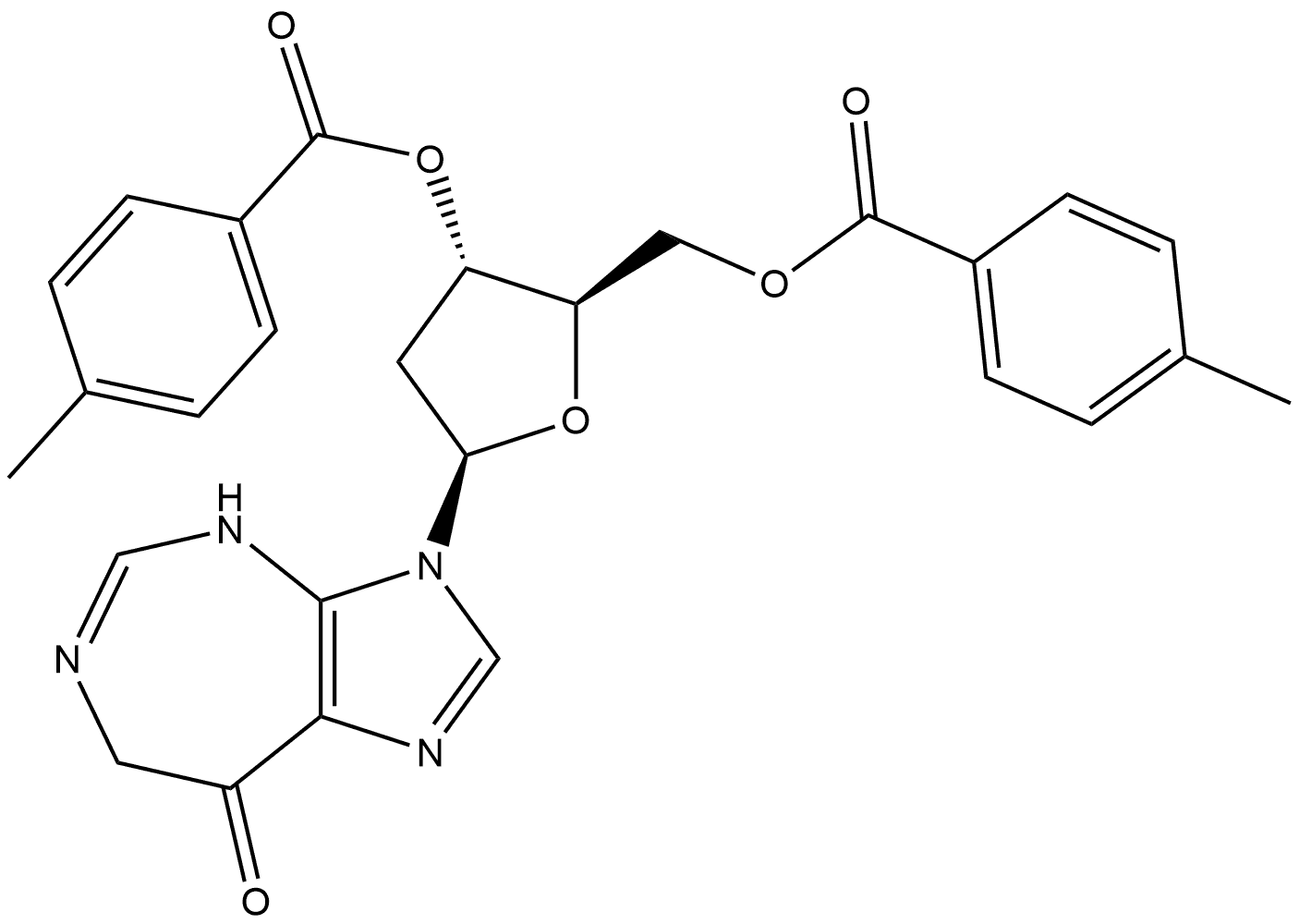 Imidazo[4,5-d][1,3]diazepin-8(3H)-one, 3-[2-deoxy-3,5-bis-O-(4-methylbenzoyl)-β-D-erythro-pentofuranosyl]-4,7-dihydro- Structure