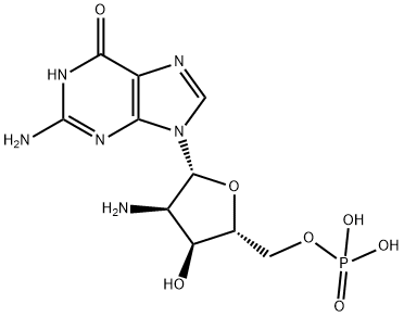 ((2R,3S,4R,5R)-4-Amino-5-(2-amino-6-oxo-3H-purin-9(6H)-yl)-3-hydroxytetrahydrofuran-2-yl)methyl dihydrogen phosphate Structure