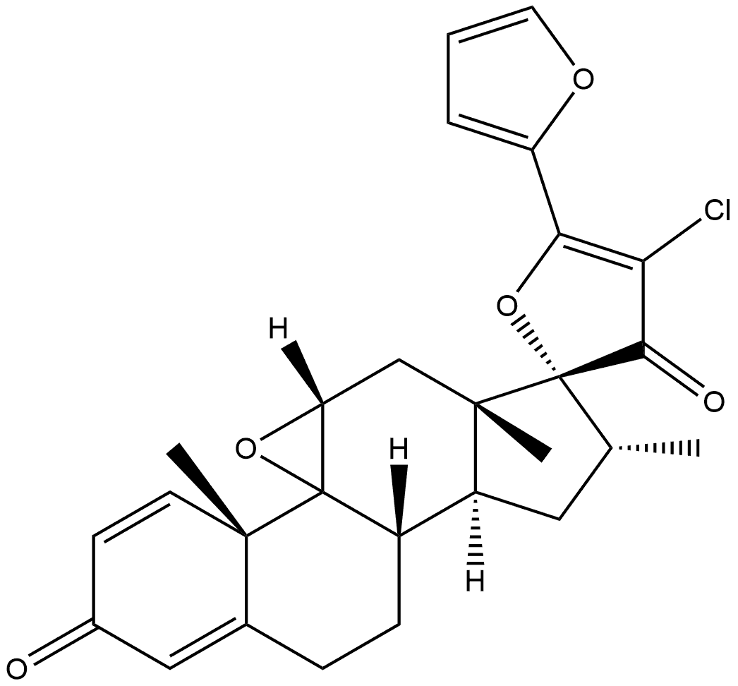 Spiro[androsta-1,4-diene-17,2'(3'H)-furan]-3,3'-dione, 4'-chloro-9,11-epoxy-5'-(2-furanyl)-16-methyl-, (11β,16α,17α)- (9CI) 구조식 이미지