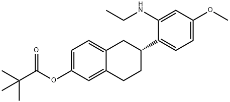 Propanoic acid, 2,2-dimethyl-, (6R)-6-[2-(ethylamino)-4-methoxyphenyl]-5,6,7,8-tetrahydro-2-naphthalenyl ester Structure