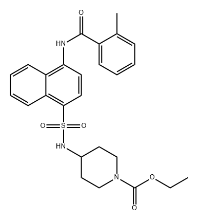 1-Piperidinecarboxylic acid, 4-[[[4-[(2-methylbenzoyl)amino]-1-naphthalenyl]sulfonyl]amino]-, ethyl ester Structure