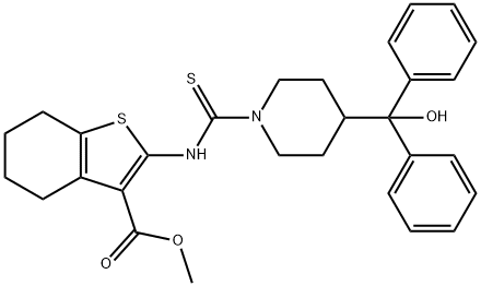 methyl 2-(4-(hydroxydiphenylmethyl)piperidine-1-carbothioamido)-4,5,6,7-tetrahydrobenzo[b]thiophene-3-carboxylate Structure