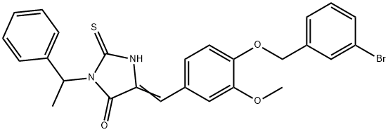 (5E)-5-[[4-[(3-bromophenyl)methoxy]-3-methoxyphenyl]methylidene]-3-(1-phenylethyl)-2-sulfanylideneimidazolidin-4-one 구조식 이미지