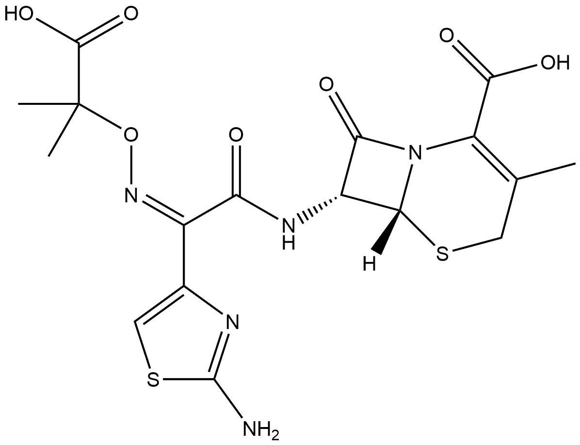 5-Thia-1-azabicyclo[4.2.0]oct-2-ene-2-carboxylic acid, 7-[[(2-amino-4-thiazolyl)[(1-carboxy-1-methylethoxy)imino]acetyl]amino]-3-methyl-8-oxo-, [6R-[6α,7β(Z)]]- (9CI) Structure