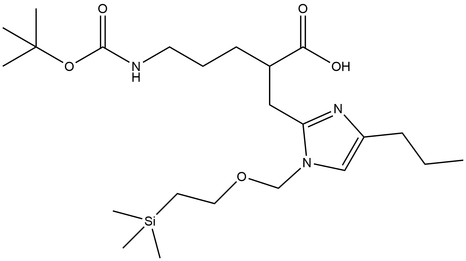 5-{[(tert-butoxy)carbonyl]amino}-2-[(4-propyl-1-{[2-(trimethylsilyl)ethoxy]methyl}-1H-imidazol-2-yl)methyl]pentanoic acid Structure