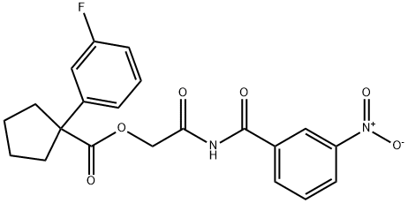 Cyclopentanecarboxylic acid, 1-(3-fluorophenyl)-, 2-[(3-nitrobenzoyl)amino]-2-oxoethyl ester Structure