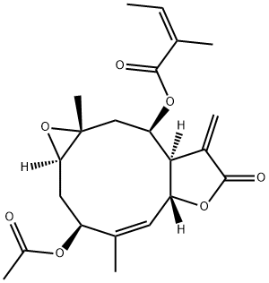 2-Butenoic acid, 2-methyl-, (1aR,3S,4Z,5aR,8aR,9R,10aR)-3-(acetyloxy)-1a,2,3,5a,7,8,8a,9,10,10a-decahydro-4,10a-dimethyl-8-methylene-7-oxooxireno[5,6]cyclodeca[1,2-b]furan-9-yl ester, (2Z)- 구조식 이미지