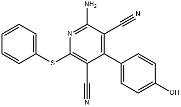 3,5-Pyridinedicarbonitrile, 2-amino-4-(4-hydroxyphenyl)-6-(phenylthio)- Structure