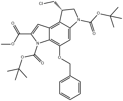 Benzo[1,2-b:4,3-b']dipyrrole-2,3,6-tricarboxylic acid, 8-(chloromethyl)-7,8-dihydro-4-(phenylmethoxy)-, 3,6-bis(1,1-dimethylethyl) 2-methyl ester, (8S)- Structure