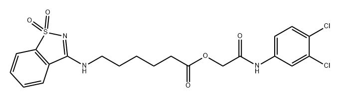 Hexanoic acid, 6-[(1,1-dioxido-1,2-benzisothiazol-3-yl)amino]-, 2-[(3,4-dichlorophenyl)amino]-2-oxoethyl ester Structure