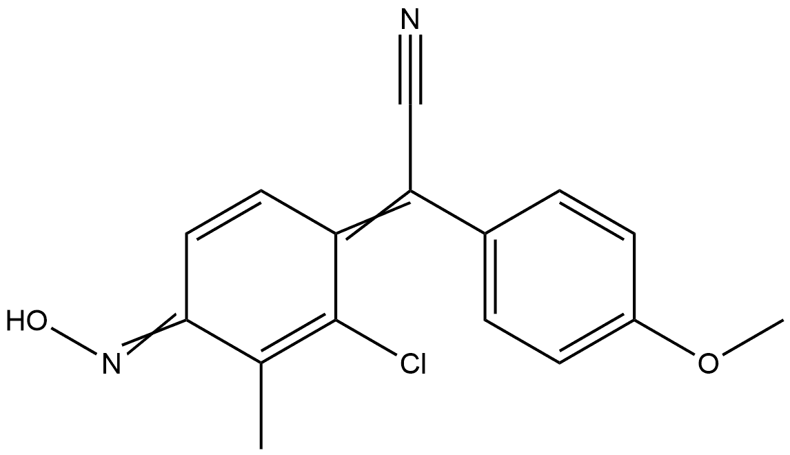 α-(p-Methoxyphenyl)-α-(2-chloro-3-methyl-4-hydroxyimino-2,5-cyclohexadien-1-ylidene)acetonitrile 구조식 이미지
