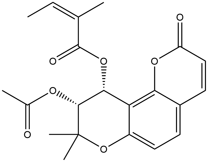 2-Butenoic acid, 2-methyl-, (9R,10R)-9-(acetyloxy)-9,10-dihydro-8,8-dimethyl-2-oxo-2H,8H-benzo[1,2-b:3,4-b']dipyran-10-yl ester, (2Z)-rel- (9CI) Structure