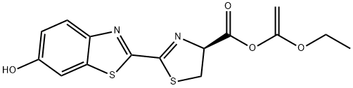 4-Thiazolecarboxylic acid, 4,5-dihydro-2-(6-hydroxy-2-benzothiazolyl)-, 1-ethoxyethenyl ester, (S)- (9CI) Structure
