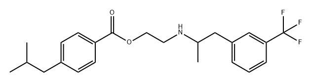 Benzoic acid, 4-(2-methylpropyl)-, 2-[[1-methyl-2-[3-(trifluoromethyl)phenyl]ethyl]amino]ethyl ester 구조식 이미지