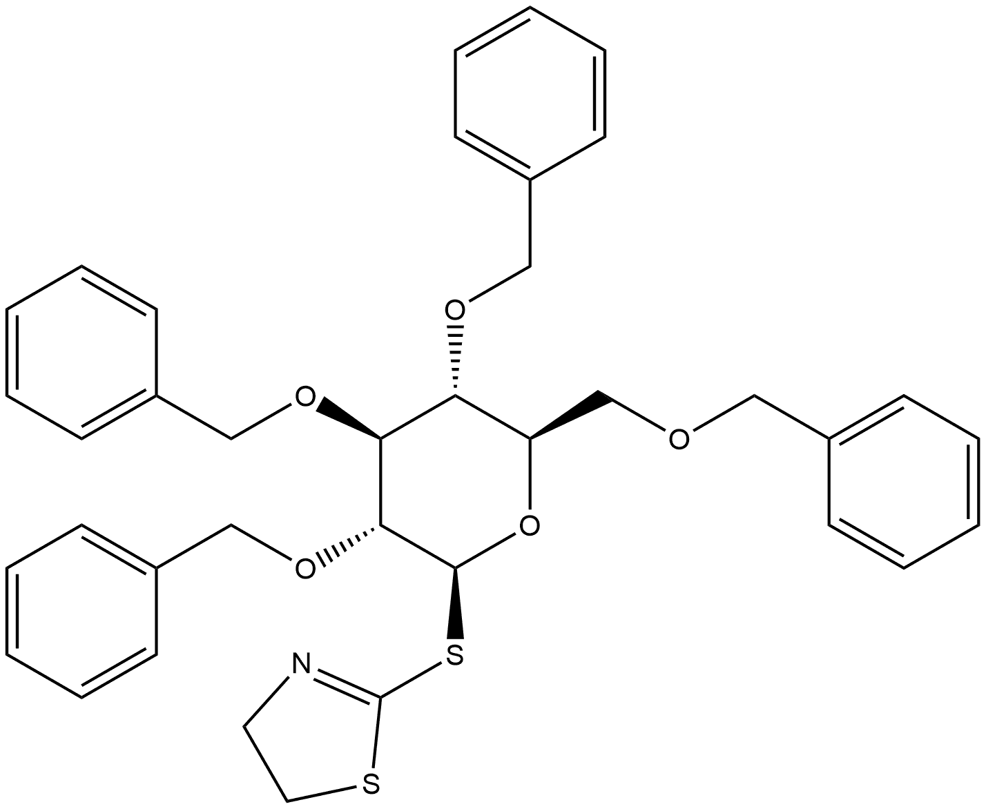 β-D-Glucopyranoside, 4,5-dihydro-2-thiazolyl 2,3,4,6-tetrakis-O-(phenylmethyl)-1-thio- Structure