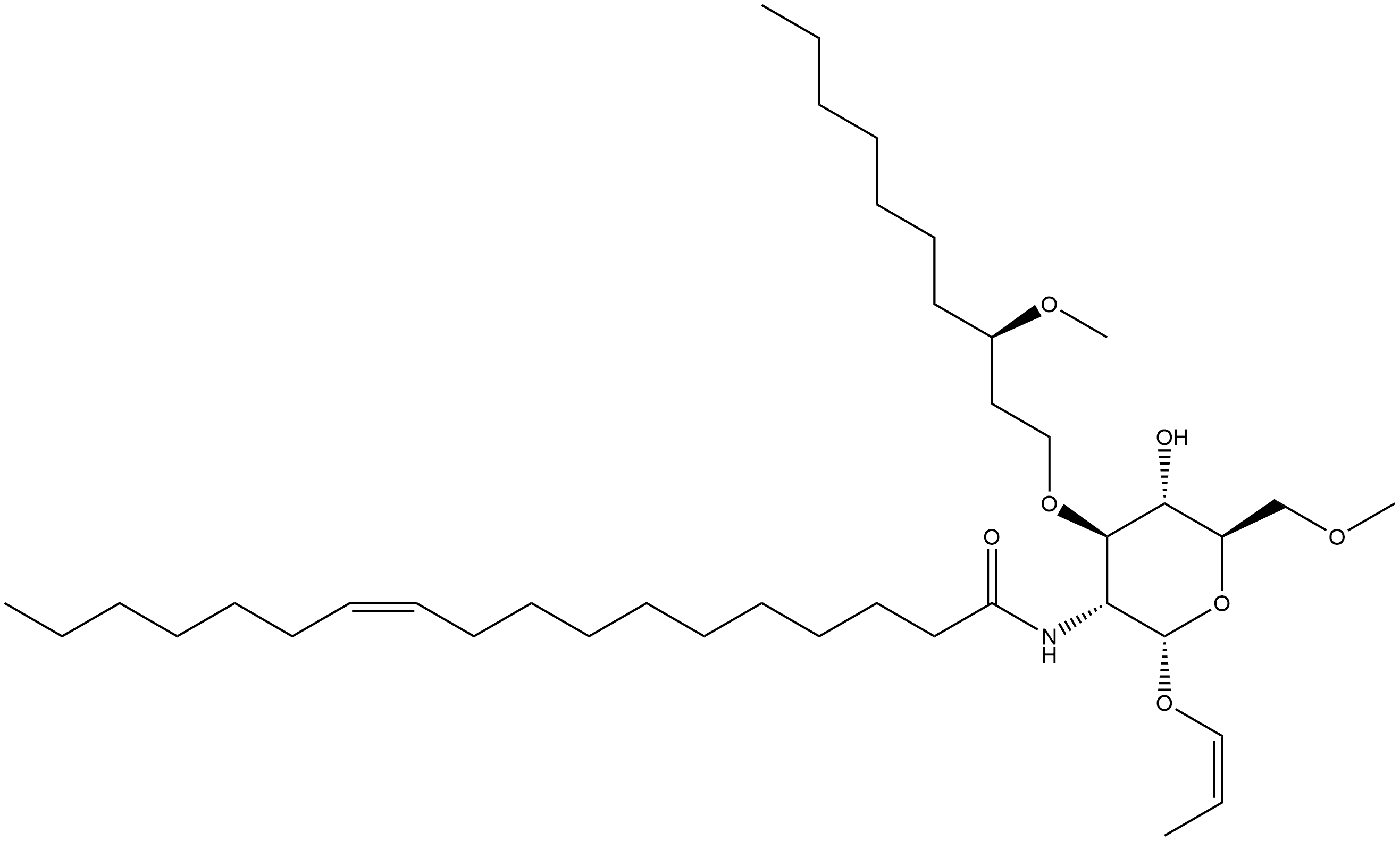 α-D-Glucopyranoside, (1Z)-1-propen-1-yl 2-deoxy-3-O-[(3R)-3-methoxydecyl]-6-O-methyl-2-[[(11Z)-1-oxo-11-octadecen-1-yl]amino]- Structure