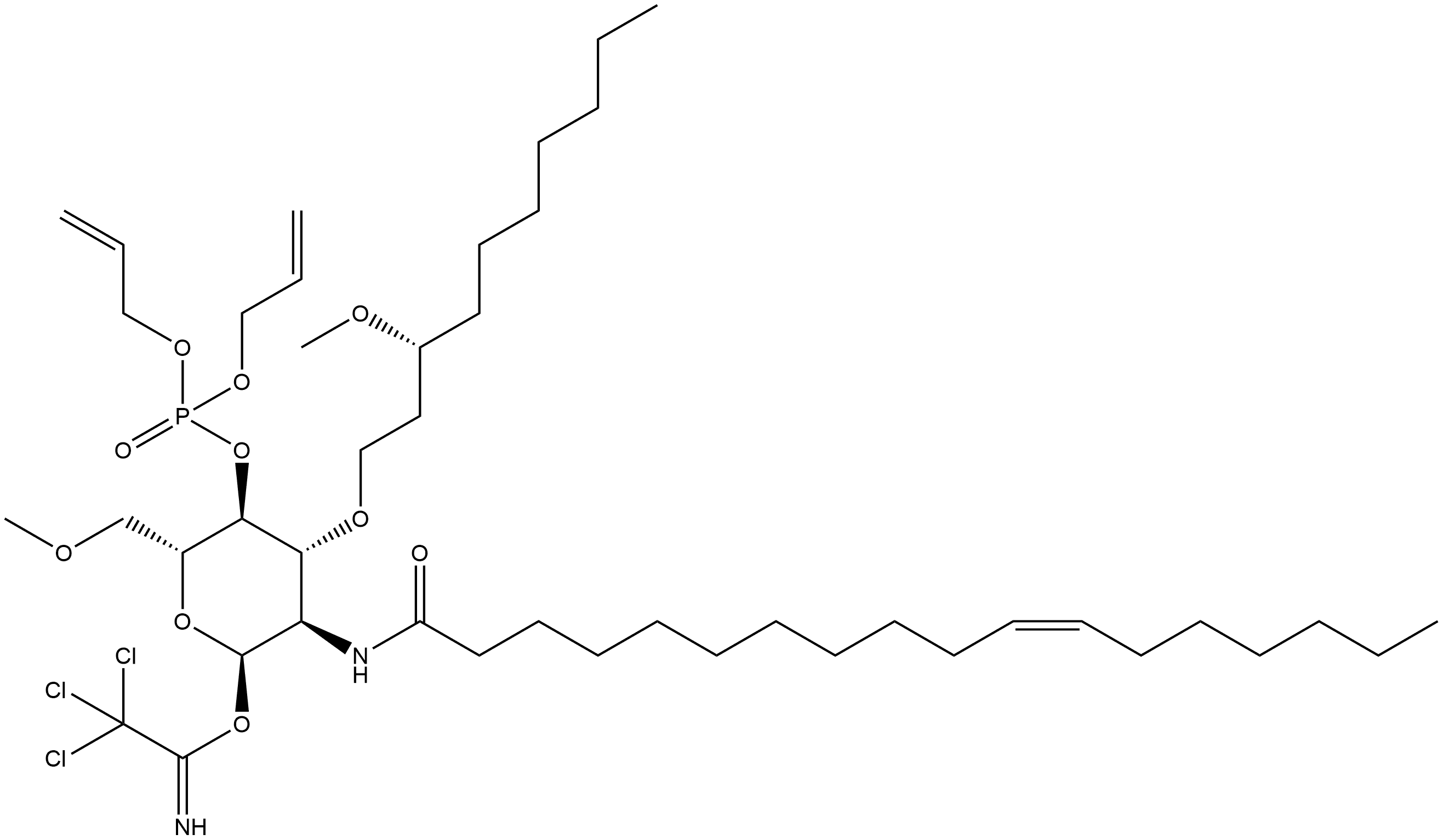 2-deoxy-3-O-[(3R)-3-methoxydecyl]-6-O-methyl-2-[[(11Z)-1-oxo-11-octadecenyl]amino]-α-D-glucopyranose 4-(di-2-propenyl phosphate) 1-(2,2,2-trichloroethaneimidate) Structure