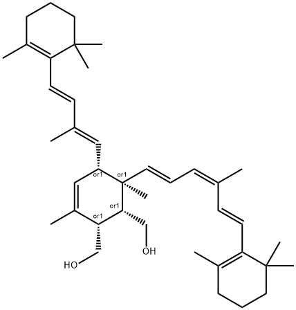 3-Cyclohexene-1,2-dimethanol,3,6-dimethyl-5-[(1E,3E)-2-methyl-4-(2,6,6-trimethyl-1-cyclohexen-1-yl)-1,3-butadienyl]-6-[(1E,3Z,5E)-4-methyl-6-(2,6,6-trimethyl-1-cyclohexen-1-yl)-1,3,5-hexatrienyl]-,(1R,2S,5S,6R)-rel- 구조식 이미지
