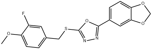 1,3,4-Oxadiazole, 2-(1,3-benzodioxol-5-yl)-5-[[(3-fluoro-4-methoxyphenyl)methyl]thio]- 구조식 이미지