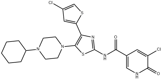 3-Pyridinecarboxamide, 5-chloro-N-[4-(4-chloro-2-thienyl)-5-(4-cyclohexyl-1-piperazinyl)-2-thiazolyl]-1,6-dihydro-6-oxo- 구조식 이미지