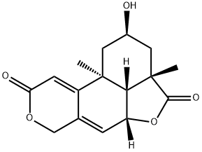 3β,6β,17-Trihydroxy-13,14,15,16-tetranorlabda-7,9(11)-diene-12,19-dioic acid 12,17:19,6-dilactone 구조식 이미지