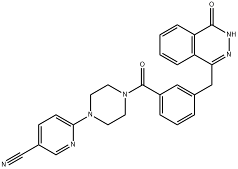 3-Pyridinecarbonitrile, 6-[4-[3-[(3,4-dihydro-4-oxo-1-phthalazinyl)methyl]benzoyl]-1-piperazinyl]- Structure