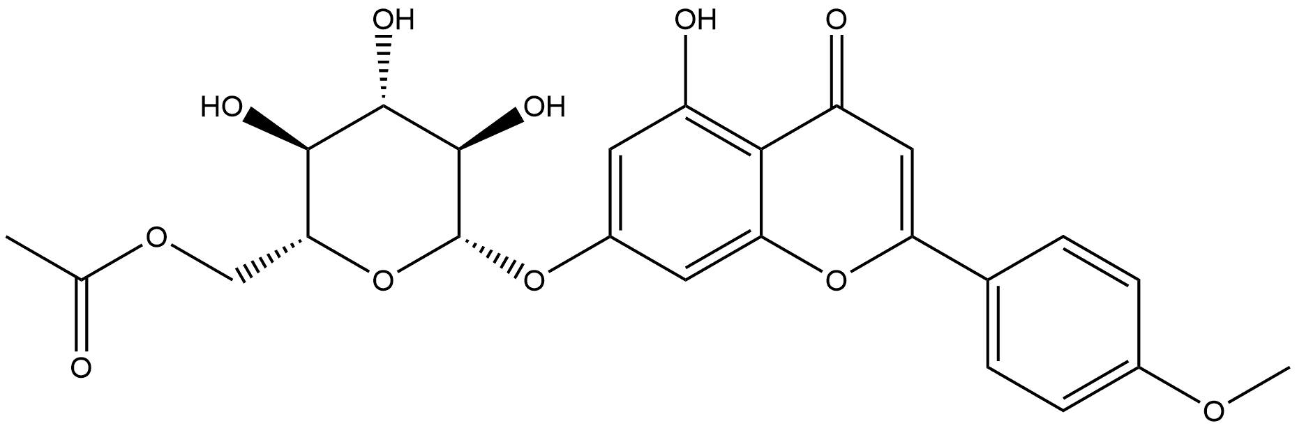 4H-1-Benzopyran-4-one, 7-[(6-O-acetyl-β-D-glucopyranosyl)oxy]-5-hydroxy-2-(4-methoxyphenyl)- Structure