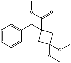 Cyclobutanecarboxylic acid, 3,3-dimethoxy-1-(phenylmethyl)-, methyl ester Structure