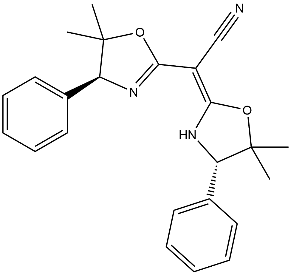 2-Oxazoleacetonitrile, α-[(4S)-5,5-dimethyl-4-phenyl-2-oxazolidinylidene]-4,5-dihydro-5,5-dimethyl-4-phenyl-, (αE,4S)- Structure