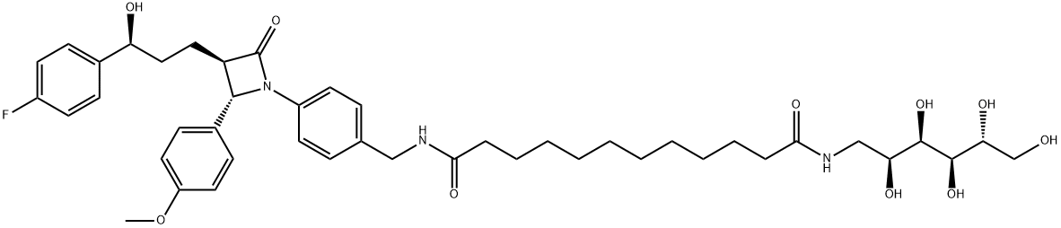 D-Glucitol, 1-deoxy-1-[[12-[[[4-[(2S,3R)-3-[(3S)-3-(4-fluorophenyl)-3-hydroxypropyl]-2-(4-methoxyphenyl)-4-oxo-1-azetidinyl]phenyl]methyl]amino]-1,12-dioxododecyl]amino]- 구조식 이미지