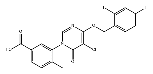 Benzoic acid, 3-[5-chloro-4-[(2,4-difluorophenyl)methoxy]-6-oxo-1(6H)-pyrimidinyl]-4-methyl- Structure