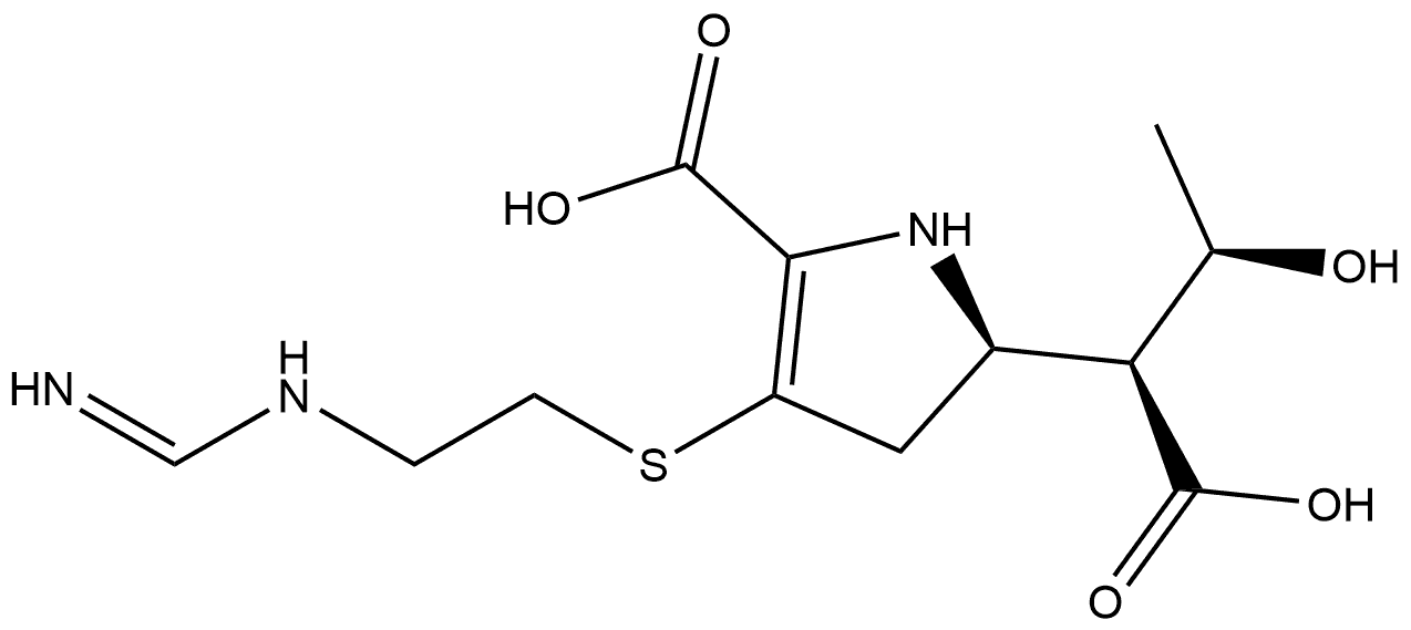 1H-Pyrrole-2-acetic acid, 5-carboxy-2,3-dihydro-α-[(1R)-1-hydroxyethyl]-4-[[2-[(iminomethyl)amino]ethyl]thio]-, (αS,2R)- Structure