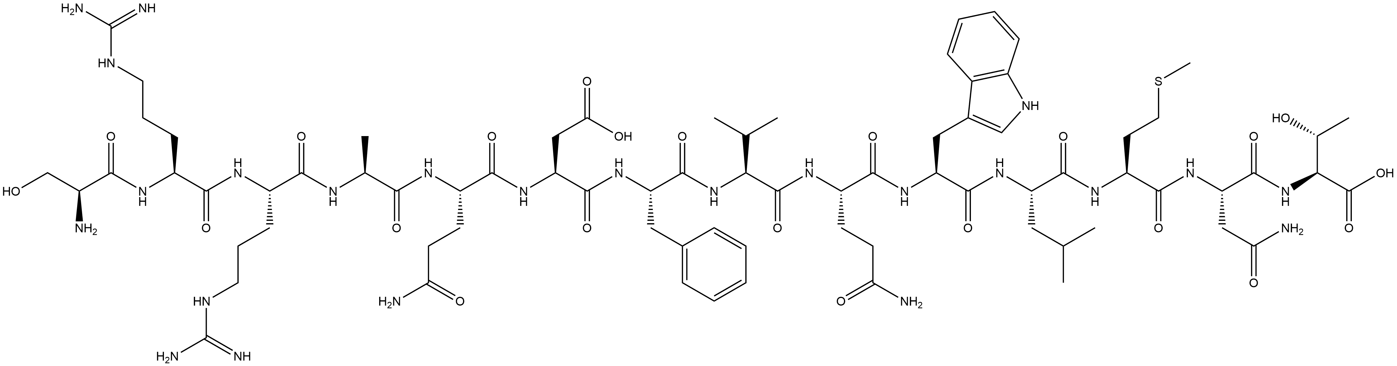 L-Threonine, L-seryl-L-arginyl-L-arginyl-L-alanyl-L-glutaminyl-L-α-aspartyl-L-phenylalanyl-L-valyl-L-glutaminyl-L-tryptophyl-L-leucyl-L-methionyl-L-asparaginyl- (9CI) Structure