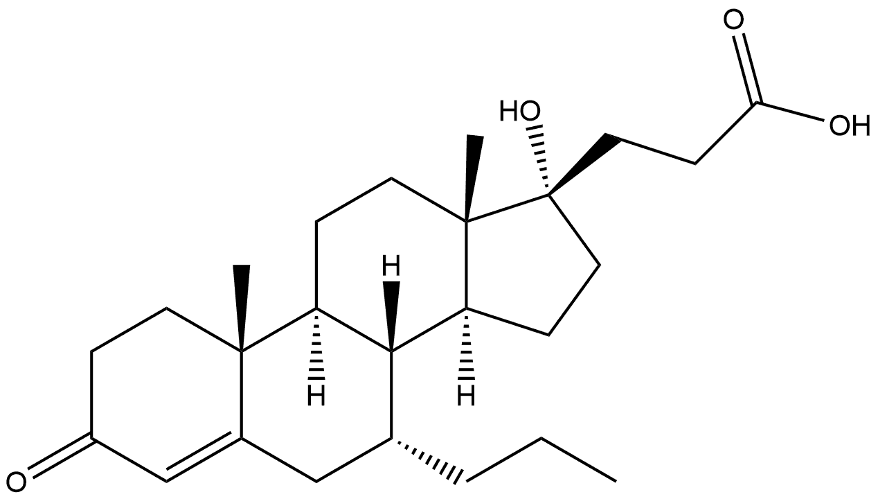 Pregn-4-ene-21-carboxylic acid, 17-hydroxy-3-oxo-7-propyl-, (7α,17α)- Structure