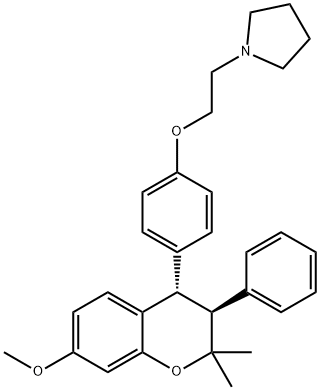 Pyrrolidine, 1-[2-[4-[(3S,4S)-3,4-dihydro-7-methoxy-2,2-dimethyl-3-phenyl-2H-1-benzopyran-4-yl]phenoxy]ethyl]- Structure