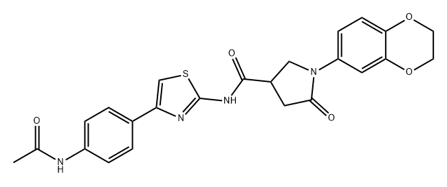 3-Pyrrolidinecarboxamide, N-[4-[4-(acetylamino)phenyl]-2-thiazolyl]-1-(2,3-dihydro-1,4-benzodioxin-6-yl)-5-oxo- Structure