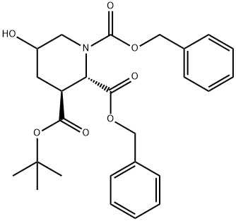 1,2,3-Piperidinetricarboxylic acid, 5-hydroxy-, 3-(1,1-dimethylethyl) 1,2-bis(phenylmethyl) ester, (2S,3S)- 구조식 이미지