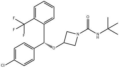 1-Azetidinecarboxamide, 3-[(R)-(4-chlorophenyl)[2-(trifluoromethyl)phenyl]methoxy]-N-(1,1-dimethylethyl)- Structure