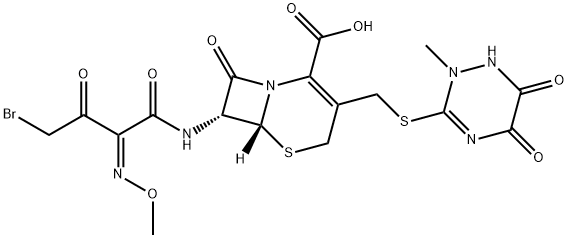 5-Thia-1-azabicyclo[4.2.0]oct-2-ene-2-carboxylic acid, 7-[[(2Z)-4-bromo-2-(methoxyimino)-1,3-dioxobutyl]amino]-8-oxo-3-[[(1,2,5,6-tetrahydro-2-methyl-5,6-dioxo-1,2,4-triazin-3-yl)thio]methyl]-, (6R,7R)- Structure