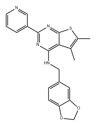 Thieno[2,3-d]pyrimidin-4-amine, N-(1,3-benzodioxol-5-ylmethyl)-5,6-dimethyl-2-(3-pyridinyl)- Structure