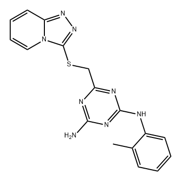 1,3,5-Triazine-2,4-diamine, N2-(2-methylphenyl)-6-[(1,2,4-triazolo[4,3-a]pyridin-3-ylthio)methyl]- 구조식 이미지