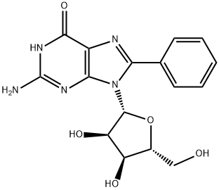 2-Amino-9-((2R,3R,4S,5R)-3,4-dihydroxy-5-(hydroxymethyl)tetrahydrofuran-2-yl)-8-phenyl-1H-purin-6(9H)-one 구조식 이미지