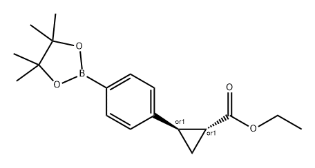 Cyclopropanecarboxylic acid, 2-[4-(4,4,5,5-tetramethyl-1,3,2-dioxaborolan-2-yl)phenyl]-, ethyl ester, (1R,2R)-rel- 구조식 이미지