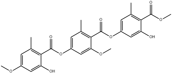 Benzoic acid, 4-[(2-hydroxy-4-methoxy-6-methylbenzoyl)oxy]-2-methoxy-6-methyl-, 3-hydroxy-4-(methoxycarbonyl)-5-methylphenyl ester Structure