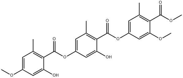 Benzoic acid, 2-hydroxy-4-[(2-hydroxy-4-methoxy-6-methylbenzoyl)oxy]-6-methyl-, 3-methoxy-4-(methoxycarbonyl)-5-methylphenyl ester 구조식 이미지