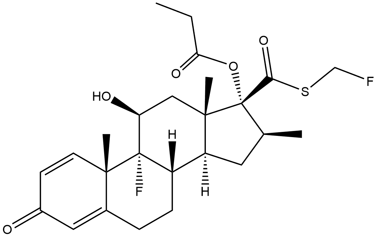 (9R,10S,11S,13S,16S,17R)-9-fluoro-17-(((fluoromethyl)thio)carbonyl)-11-hydroxy-10,13,16-trimethyl-3-oxo-6,7,8,9,10,11,12,13,14,15,16,17-dodecahydro-3H-cyclopenta[a]phenanthren-17-yl propionate Structure